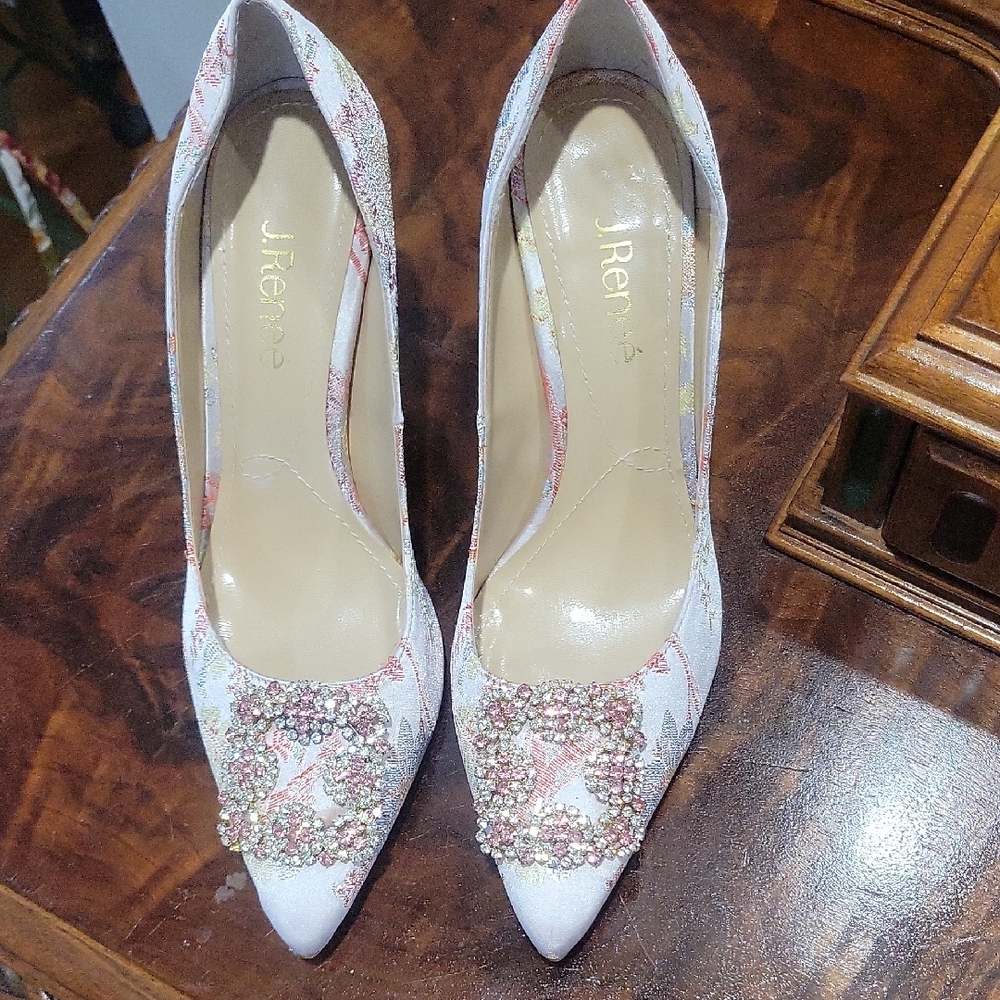 J Renee cream, coral, pumps, size 8